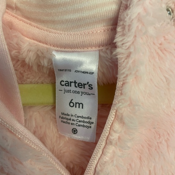 Carter's Pink Sherpa Long Sleeve Hooded Jumpsuit 6 month - Picture 3 of 3
